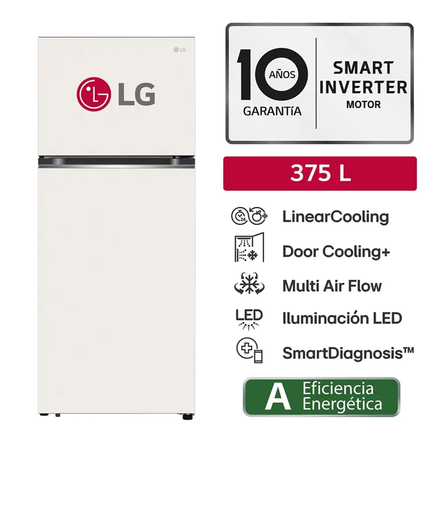 Refrigeradora 375L Top Freezer Door Cooling Beige Natural LG VT37BPB